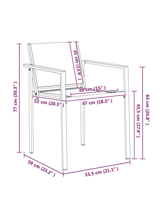 vidaXL Outdoor Chair Metallic Garden Black 2 Pieces 53.5x59x77cm