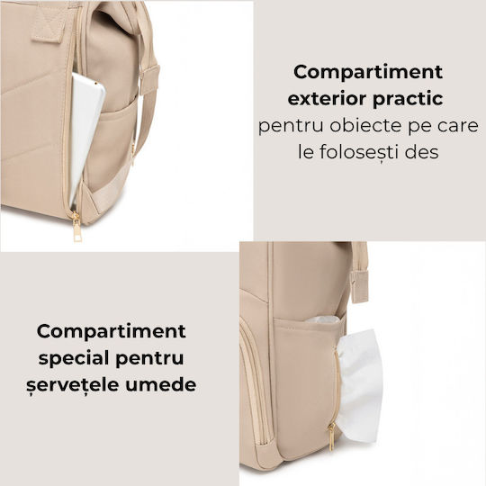 Kidizi Wickeltasche Rucksack Beige 39x25x19cm