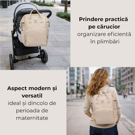 Kidizi Wickeltasche Rucksack Beige 39x25x19cm