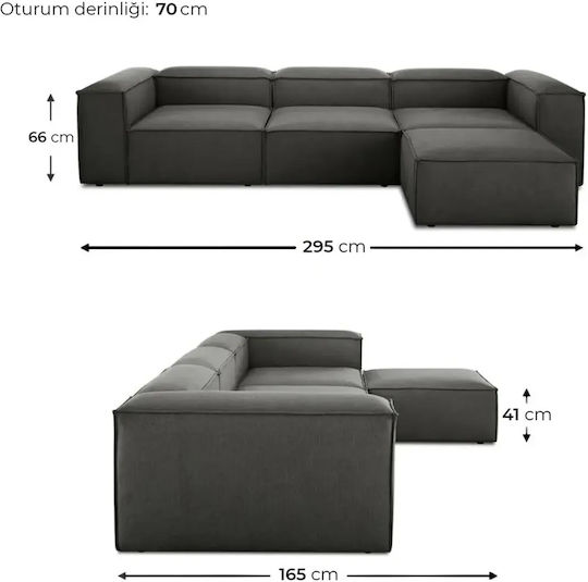 Stewehome Set Mobilă Living 4 Locuri Din In Antracit 295x70x66cm Stewehome Set Mobilă Living 4 Locuri Din In Antracit 295x70x66cm