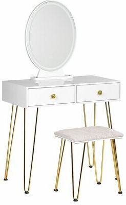 Schminktisch Berwyn 835 aus Holz & Metall Gold, White mit Spiegel & Stoffbezug 82x40x137cm Schminktisch Berwyn 835 aus Holz & Metall Gold, White mit Spiegel & Stoffbezug 82x40x137cm