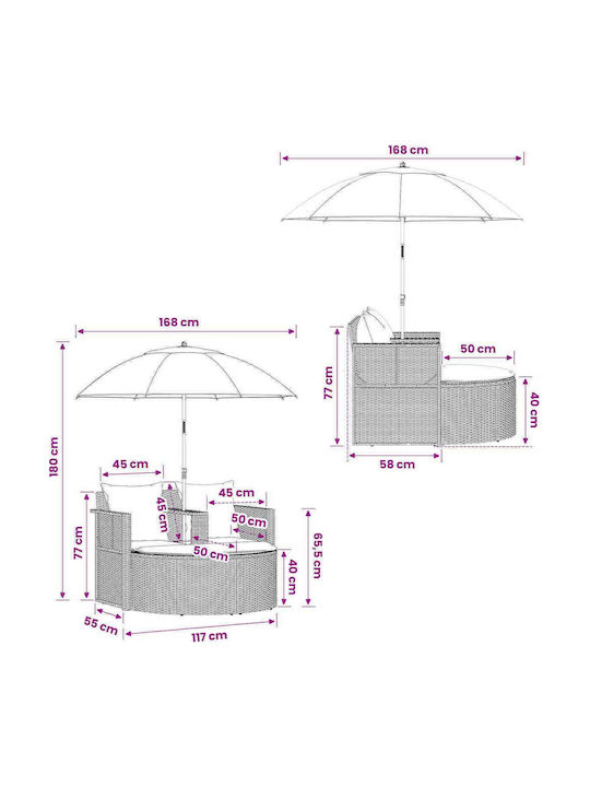 Rattan Gartenbank mit Kissen 168x168x180cm