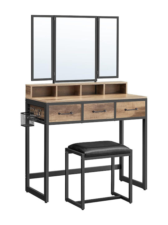 Тоалетна за грим Дървена Oak Brown/black с Огледало 90x40x141бр