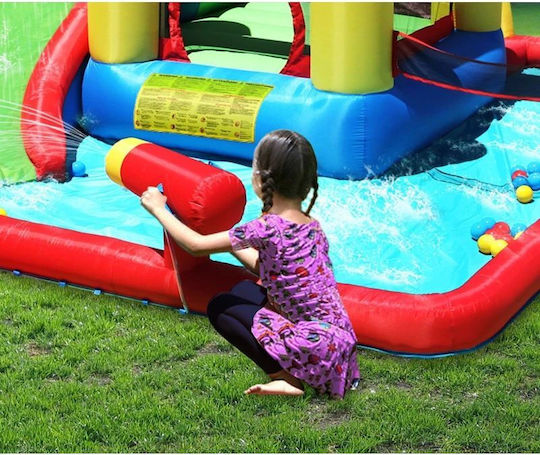 Happy Hop Inflatable Jump and Splash Funland Castle with Trampoline and Slide for Ages 5+