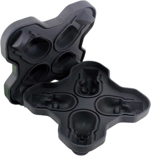 Eiswürfelform Schädel aus Silikon 4 Schlitze mit Deckel Schwarze 10130