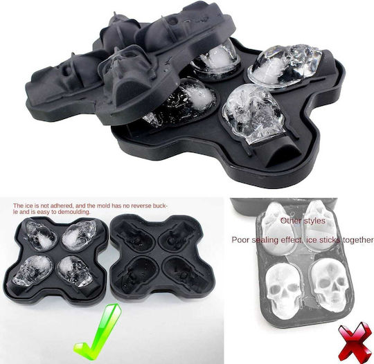 Eiswürfelform Schädel aus Silikon 4 Schlitze mit Deckel Schwarze 10130