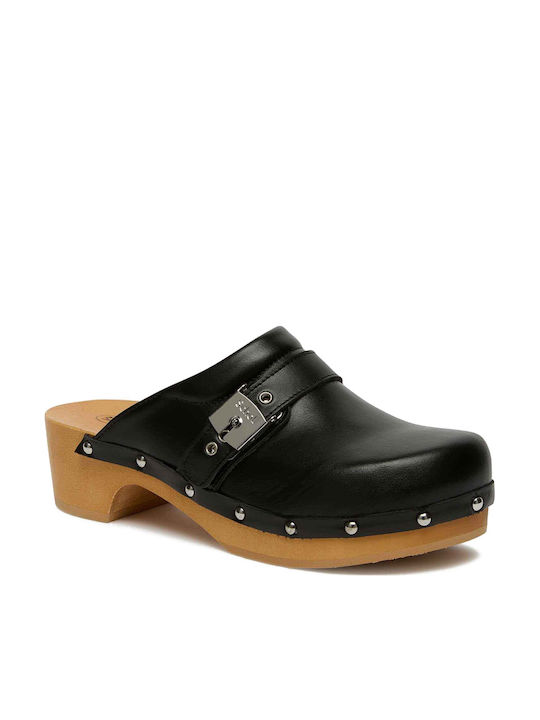 Scholl pescura Clog 50 Γυναικεία Δερμάτινα Ανατομικά Σαμπό Μαύρα