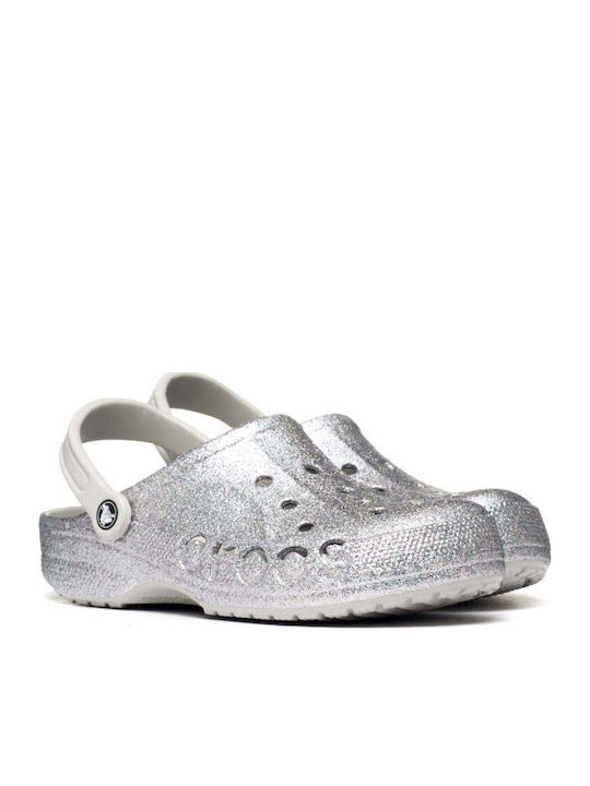Crocs Baya Glitter Women's Anatomic Silver Clogs