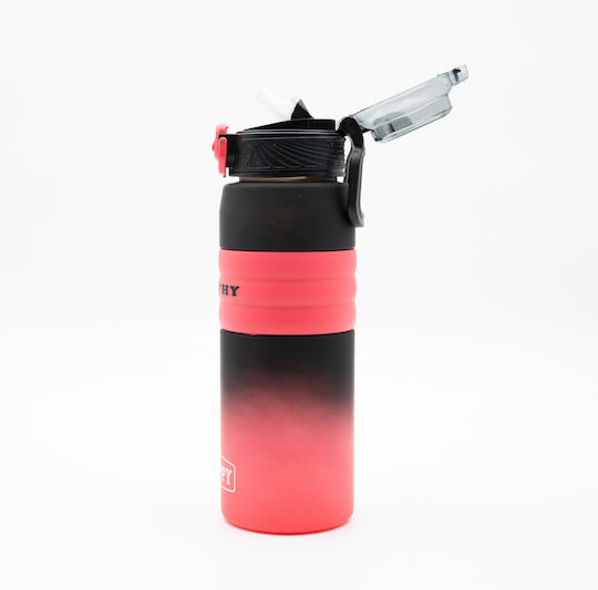 Happy Sticlă de Apă 800ml Ombre Negru-Roșu Mâner Antiderapant din Silicon Pai și Dozator