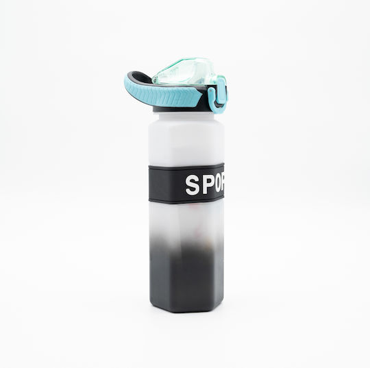 Păgure Sport Apă 750ml Ombre Negru-alb Design Hexagonal Pai Siliconic și Mâner de Transport