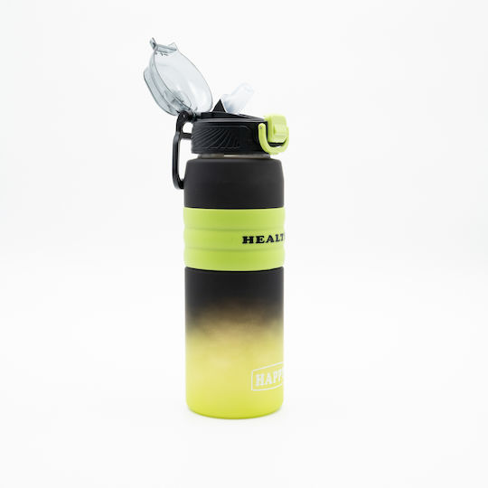 Happy Sticlă de Apă 800ml Ombre Negru-verde Mâner Antiderapant din Silicon Pai și Dozator
