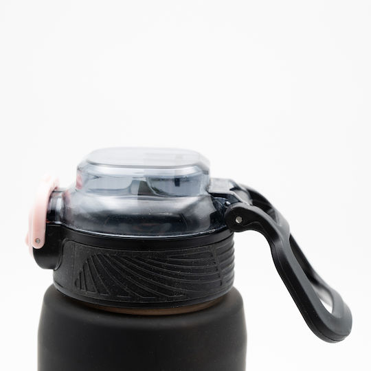 Happy Sticlă de Apă 800ml Ombre Negru-Roz Mâner Antiderapant din Silicon Pai și Dozator