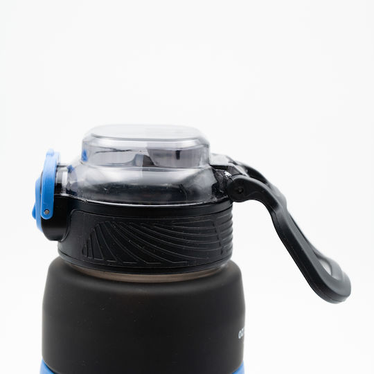 Happy Sticlă de Apă 800ml Ombre Negru-Albastru Mâner Antiderapant din Silicon Pai și Dozator