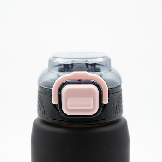 Happy Sticlă de Apă 800ml Ombre Negru-Roz Mâner Antiderapant din Silicon Pai și Dozator