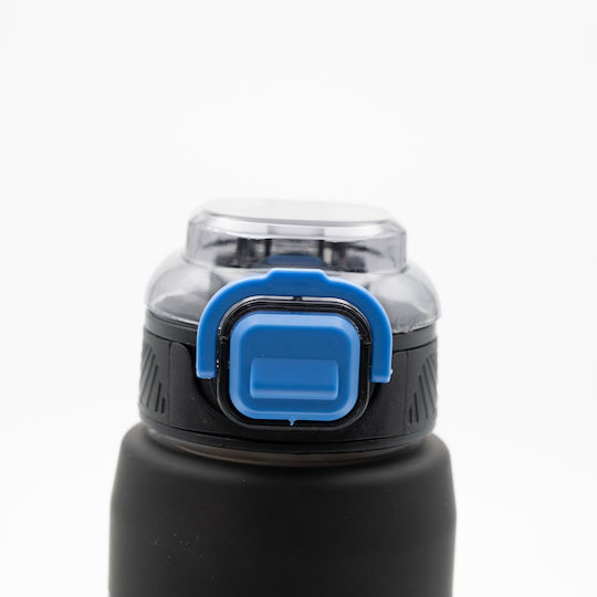 Happy Sticlă de Apă 800ml Ombre Negru-Albastru Mâner Antiderapant din Silicon Pai și Dozator