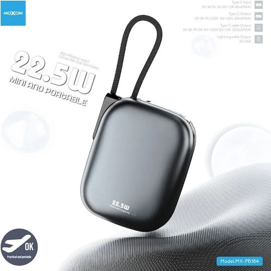 Moxom Power Bank 10000mAh 22.5W Μαύρο