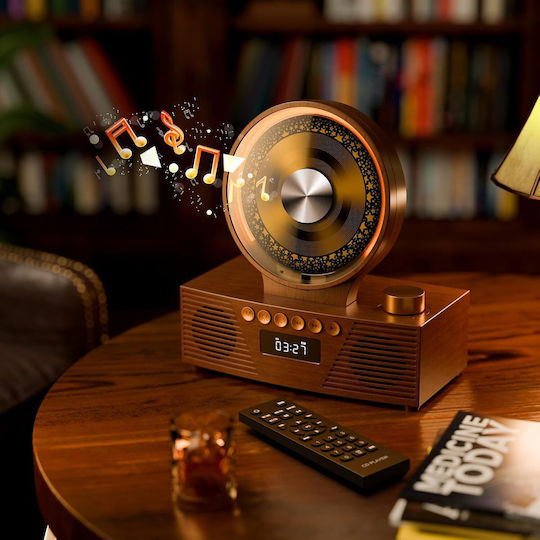 Roadom Cd Player Portabil Bluetooth 5.3 Difuzoare Duale Hi-fi Baterie 4000 Mah 6 În 1 Cd Usb Tf Fm Aux Lumină Rgb Telecomandă Design Vintage Retro Lemn Maro