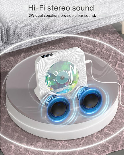 Premium Player Cd Portabil Greadio Bluetooth 5.0 Bidirecțional Boxe Stereo Hifi Telecomandă Ecran Led Radio Fm Cd Mp3 Usb Aux Suport Jack Căști Design Elegant Rezistent la Praful Funcție Temporizator de Somn Alb