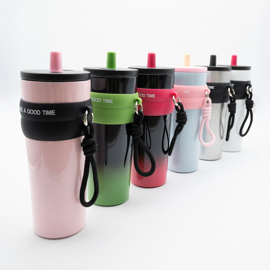 TnS Thermos Bottle 800ml Brown with Straw and Handle