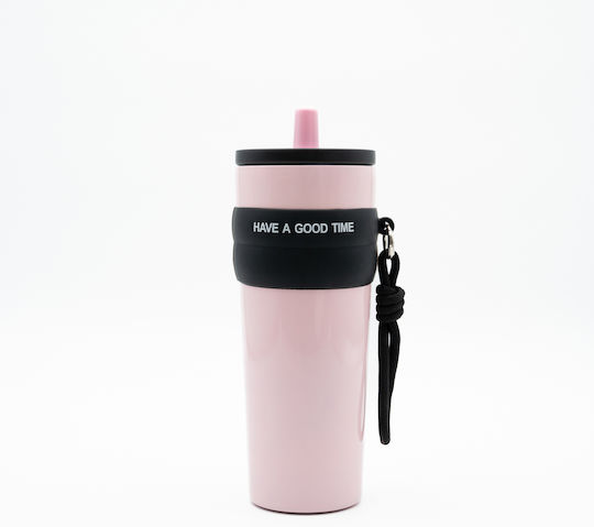 TnS Thermos Bottle 800ml Brown with Straw and Handle