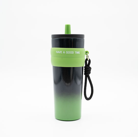TnS Thermos Bottle 800ml Brown with Straw and Handle