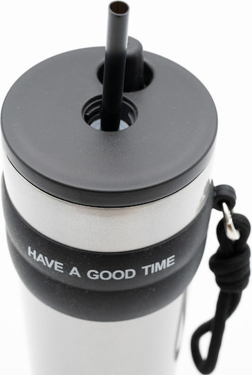 TnS Μπουκάλι Θερμός 800ml Καφέ με Καλαμάκι και Λαβή