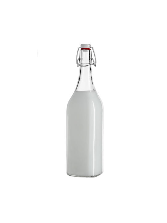 Kadax Μπουκάλι Νερού Γυάλινο με Κλιπ Διάφανο 1000ml 3 Τεμάχια