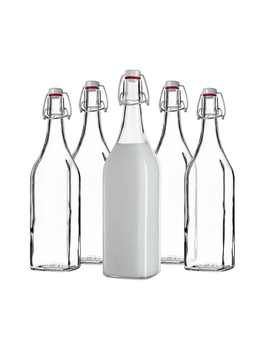 Kadax Μπουκάλι Νερού Γυάλινο με Κλιπ Διάφανο 1000ml 3 Τεμάχια