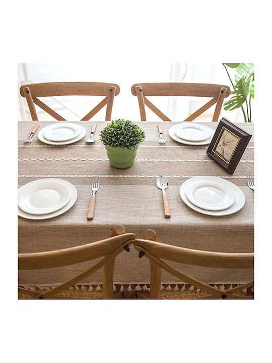 FRIPIA Leinen Tischdecke mit Stickerei Braune 140x250cm