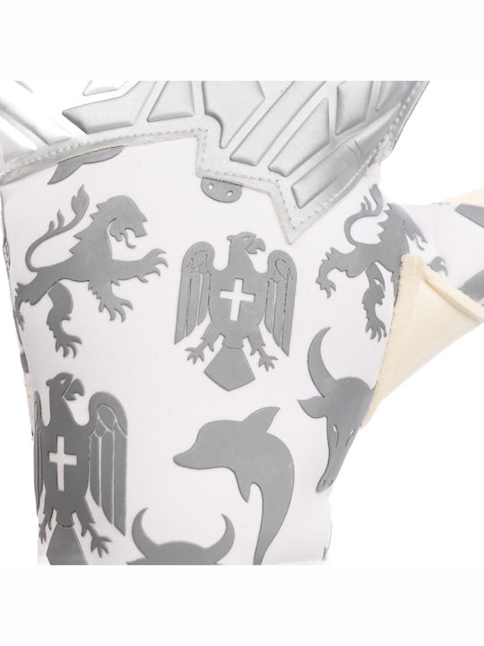 Lupos Helix One Pro Goalkeeper Gloves — German Latex Contact — Hybrid Cut —white/silver