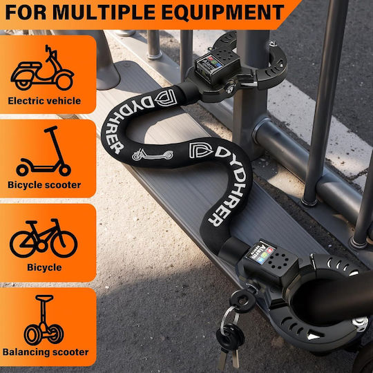 Lac Antifurt Bicicletă Scuter Electric Alarmă 110 Db Lanț Oțel de Calitate 8 Mm Lungime 90 Cm Protecție Anti-tăiere Husă de Transport Cheie Sistem de Securitate Negru