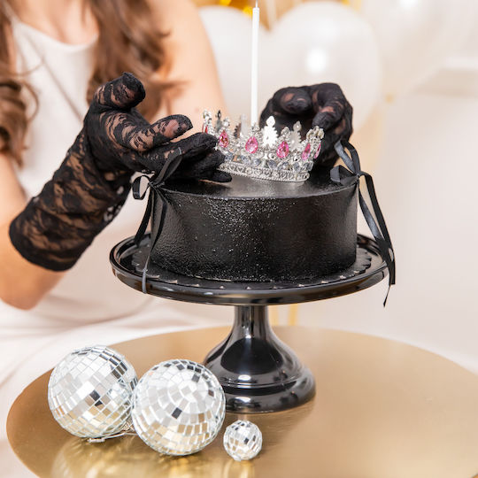 Metallic Decorative Cake Crown Silver Pink Crystals 10cm