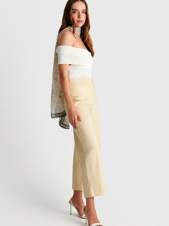 Pantaloni Capri Dama Din Țesătură Galben