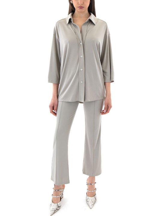 Women's Fabric Trousers with Rubber Band in Regular Fit Gray