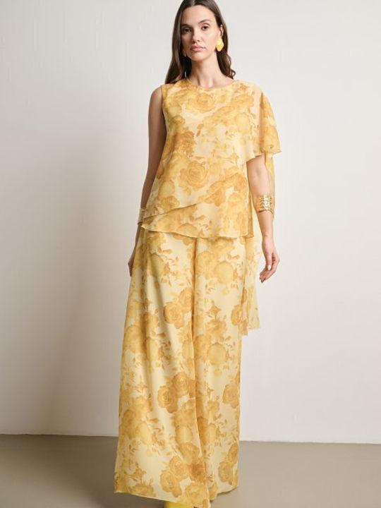 Women's Yellow Set with Trousers with Elastic Floral
