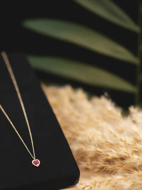 Rosette Necklace Made of 9K Gold with Red Zircon