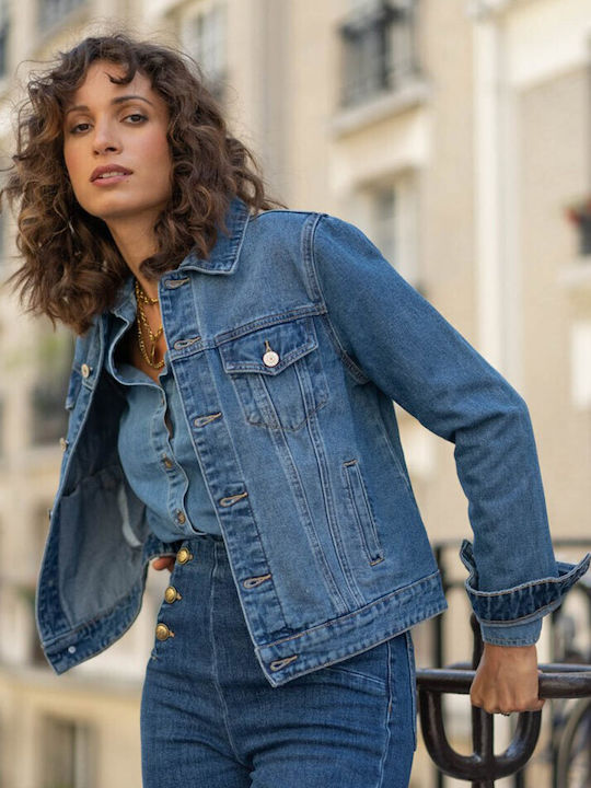 Kurzes Damen Jean Jacke Ausgewaschenes Blau