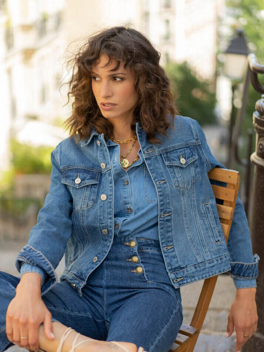 Kurzes Damen Jean Jacke Ausgewaschenes Blau