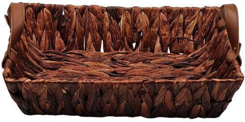 Правоъгълен Плетен Плато с Кожени Дръжки 35×23×8 См