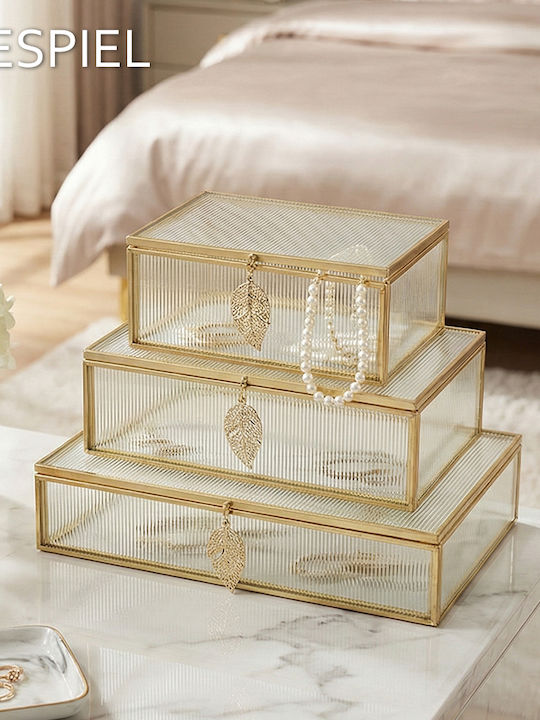 Cutie Metalică-Sticlă Set/3 15x10x6-20x12x6-25x15x6cm