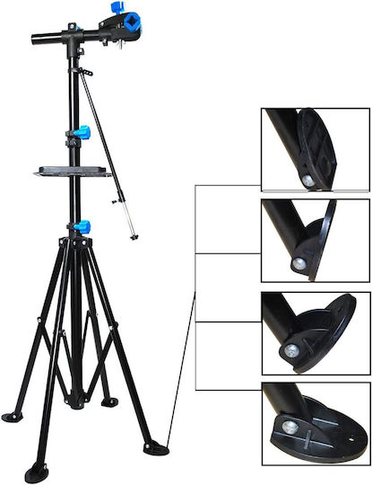 Stand De Reparații Profesional Pentru Bicicletă Zola Reglabil Pe Înălțime 108-190 Cm Prindere Cu Clește 25-55 Mm Greutate Susținută 30 Kg Metal Plastic Negru Albastru