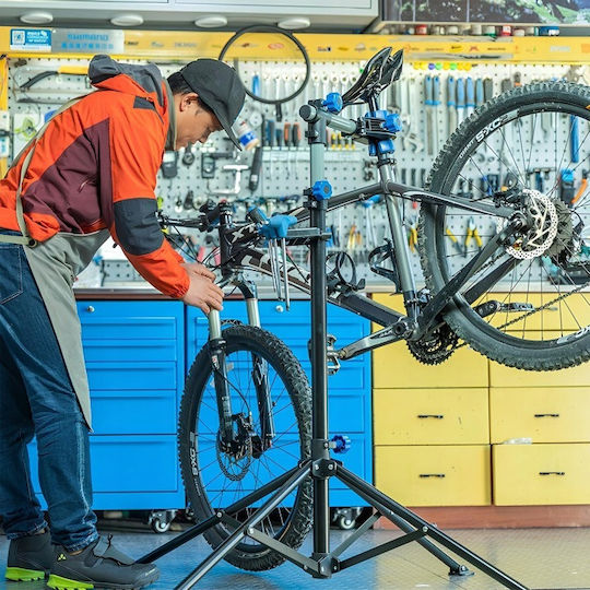 Stand De Reparații Profesional Pentru Bicicletă Zola Reglabil Pe Înălțime 108-190 Cm Prindere Cu Clește 25-55 Mm Greutate Susținută 30 Kg Metal Plastic Negru Albastru