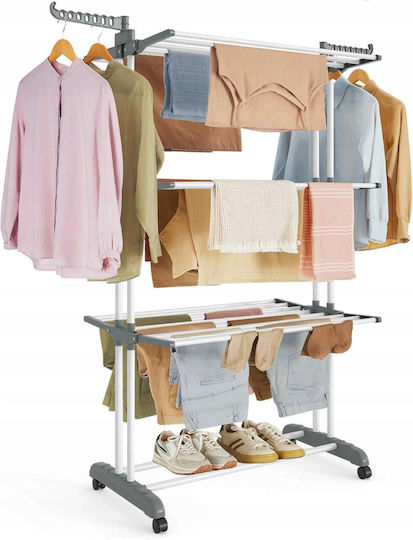 Folding Floor Metallic Clothes Drying Rack with Wheels with Hanging Length 24m