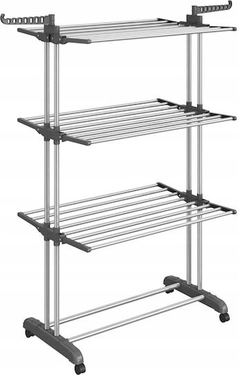 Folding Floor Metallic Clothes Drying Rack with Wheels with Hanging Length 24m