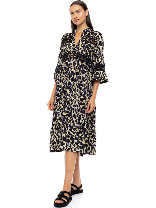 Pink Label Καφτάνι Παραλίας Yellow Leopard