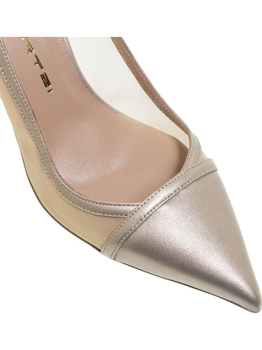Leather Pointed Toe Heels with Stiletto Heel Gold