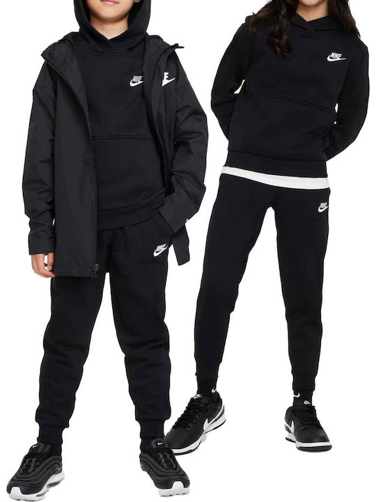 Fleece Kids Sweatshirt with Hood Black Sportswear Club