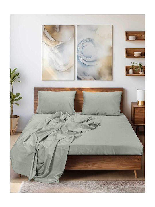 Madi Sleek Чаршаф Кралица с Еластична Лента 160x200+35см Sleek Ментово