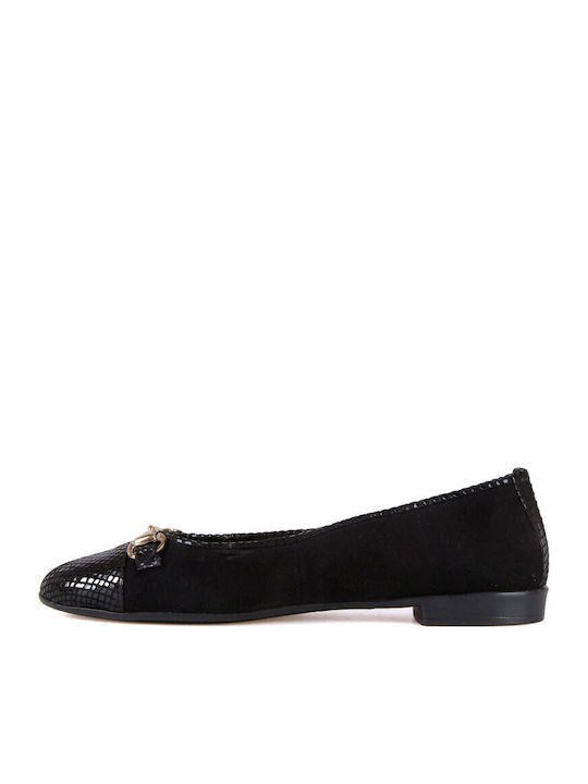 Leather Women's Ballerina Shoes Animal Print Black