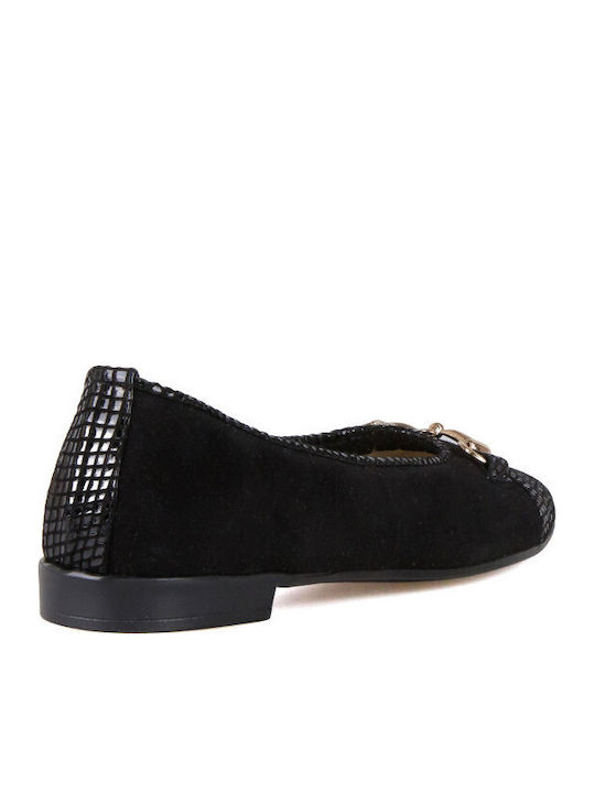 Leather Women's Ballerina Shoes Animal Print Black